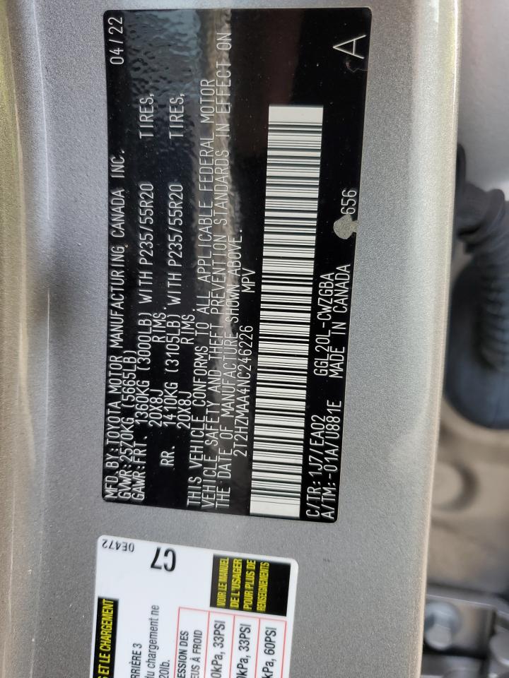 2022 LEXUS RX 350 VIN:2T2HZMAA4NC246226