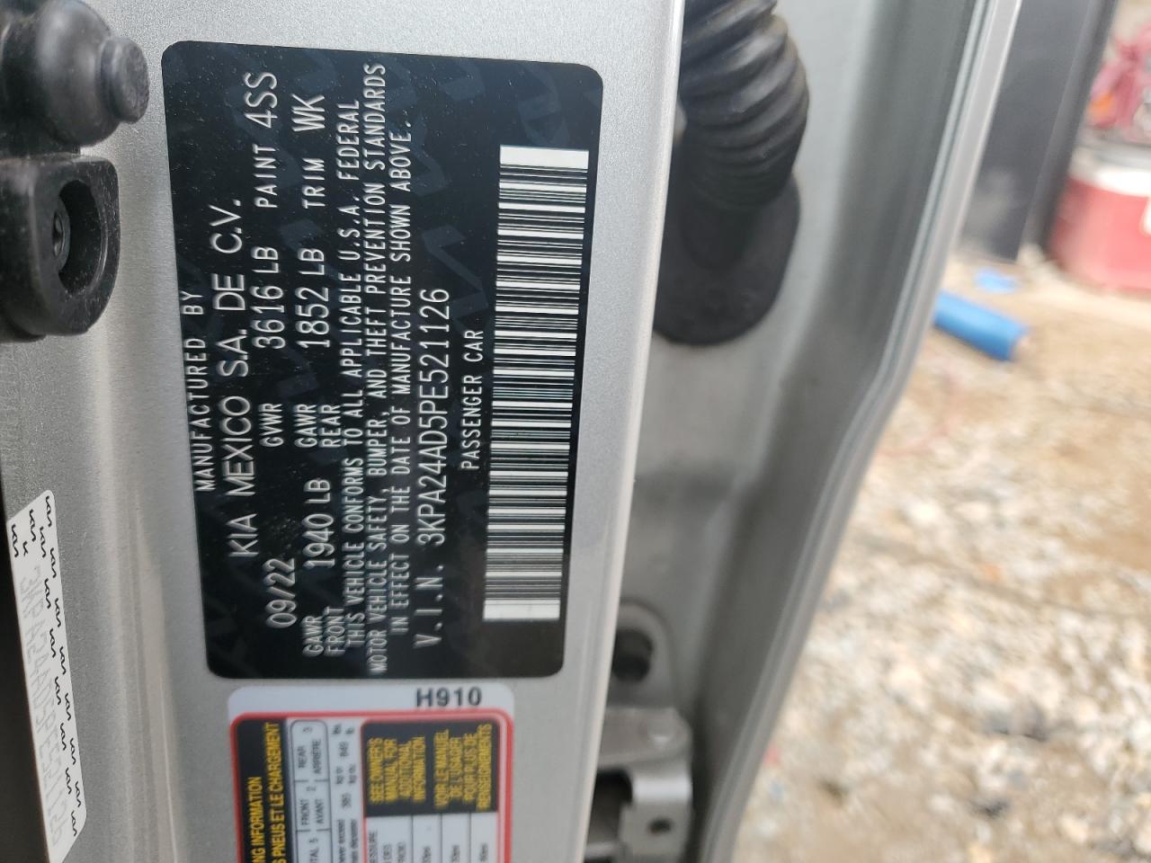 2023 KIA RIO LX VIN:3KPA24AD5PE521126