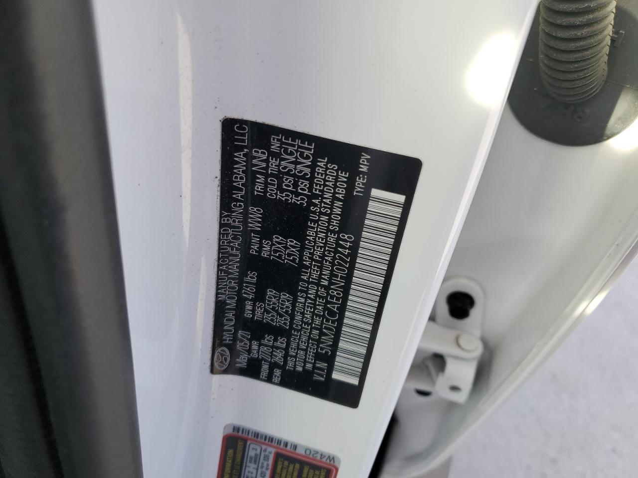 2022 HYUNDAI TUCSON LIMITED VIN:5NMJECAE8NH022448