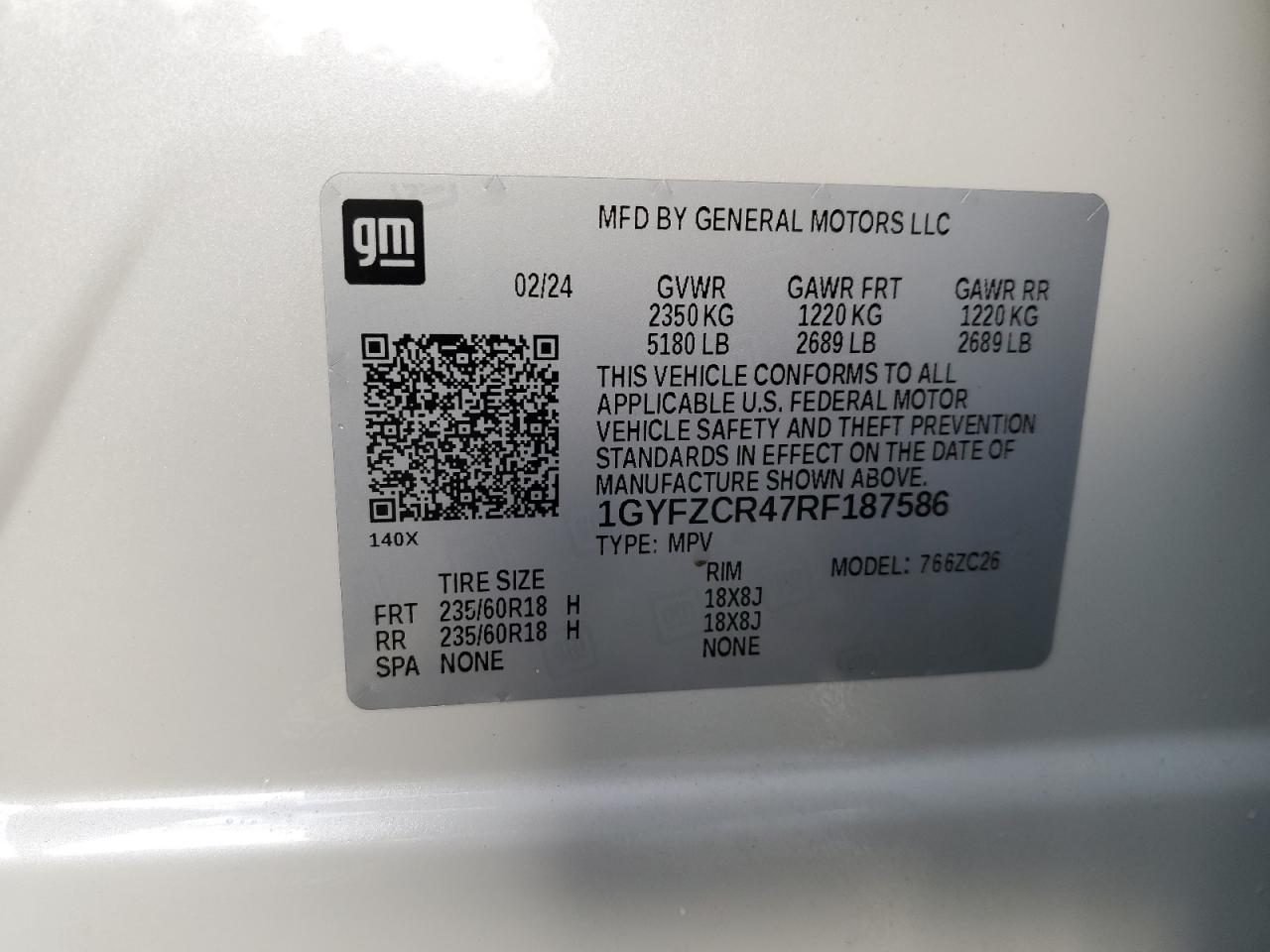 2024 CADILLAC XT4 PREMIUM LUXURY VIN:1GYFZCR47RF187586