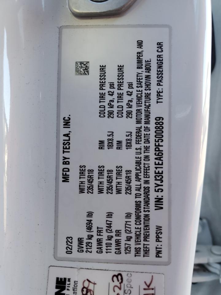 2023 TESLA MODEL 3  VIN:5YJ3E1EA6PF500889