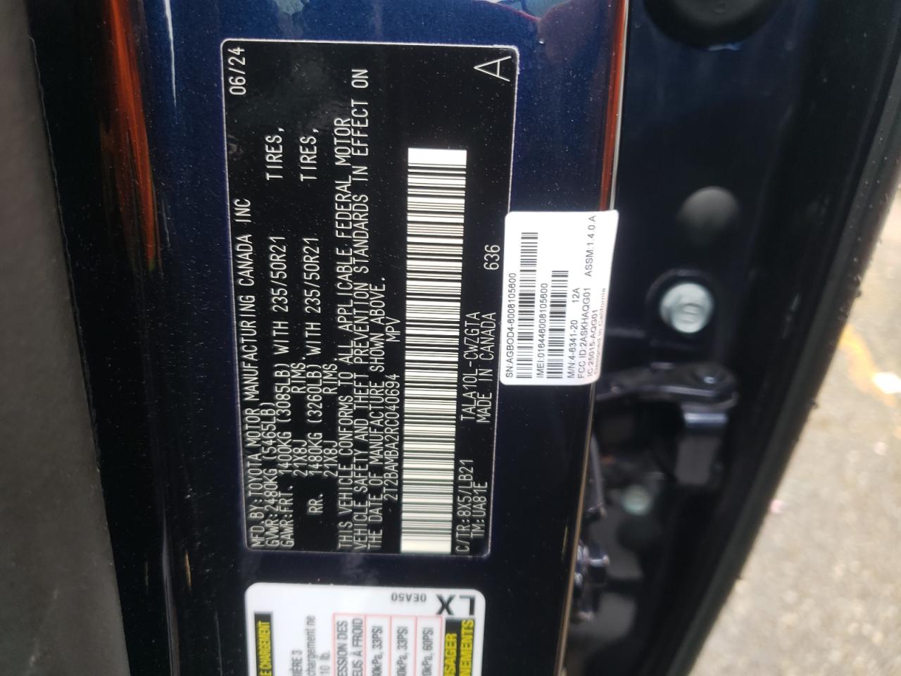 2024 LEXUS RX 350 BASE VIN:2T2BAMBA2RC040694