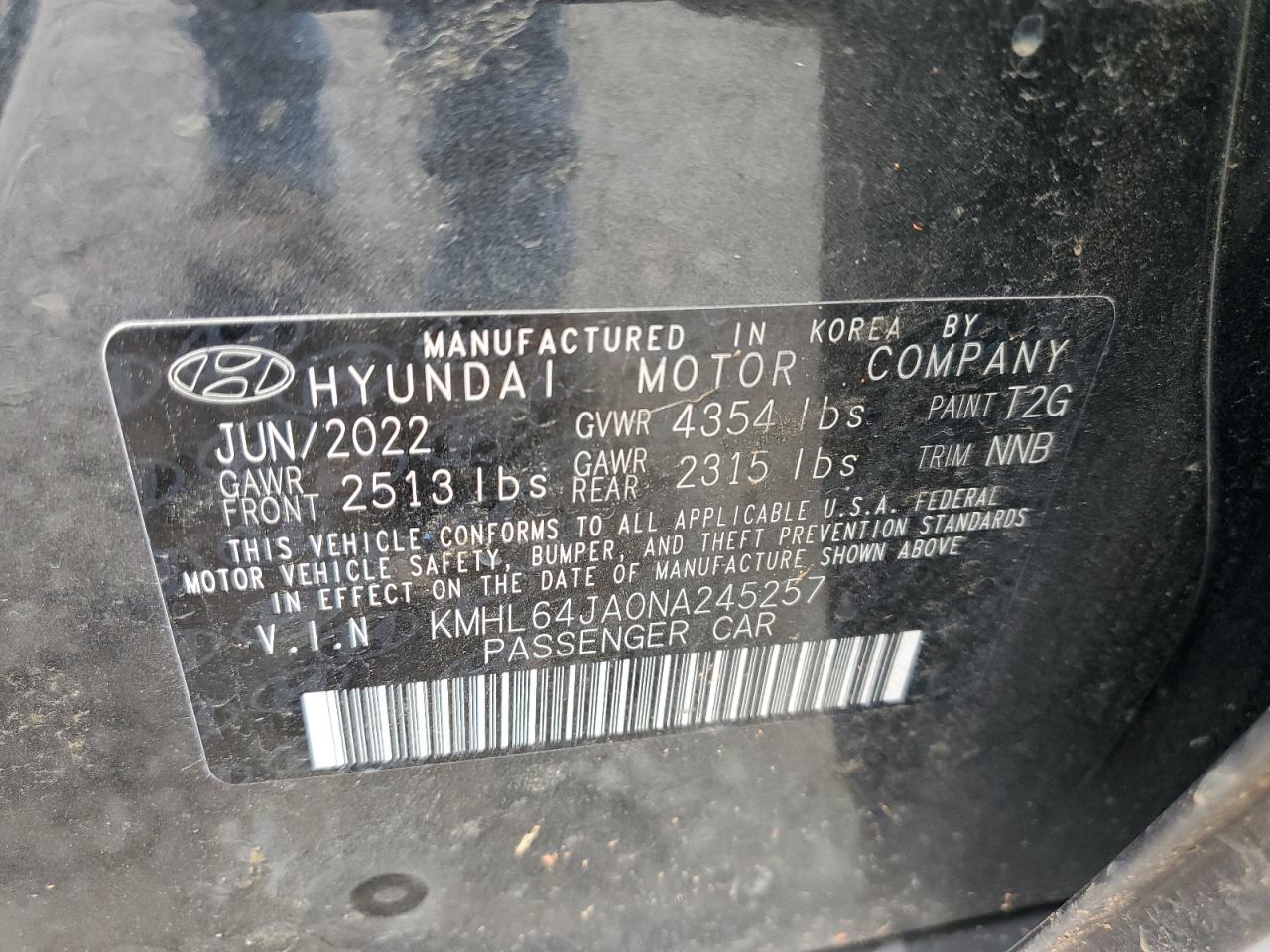 2022 HYUNDAI SONATA SEL VIN:KMHL64JA0NA245257