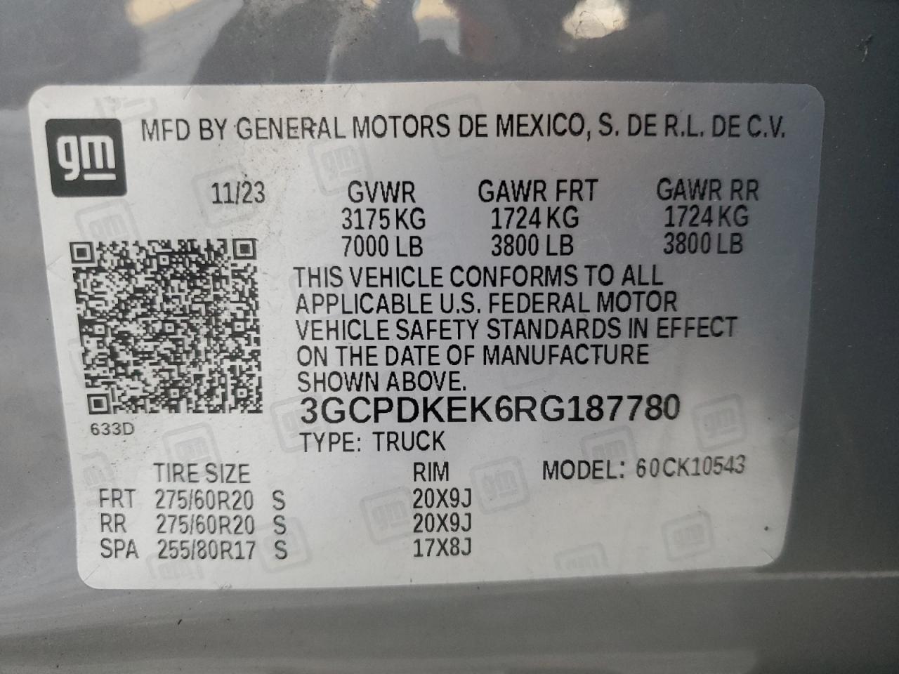 2024 CHEVROLET SILVERADO K1500 LT-L VIN:3GCPDKEK6RG187780