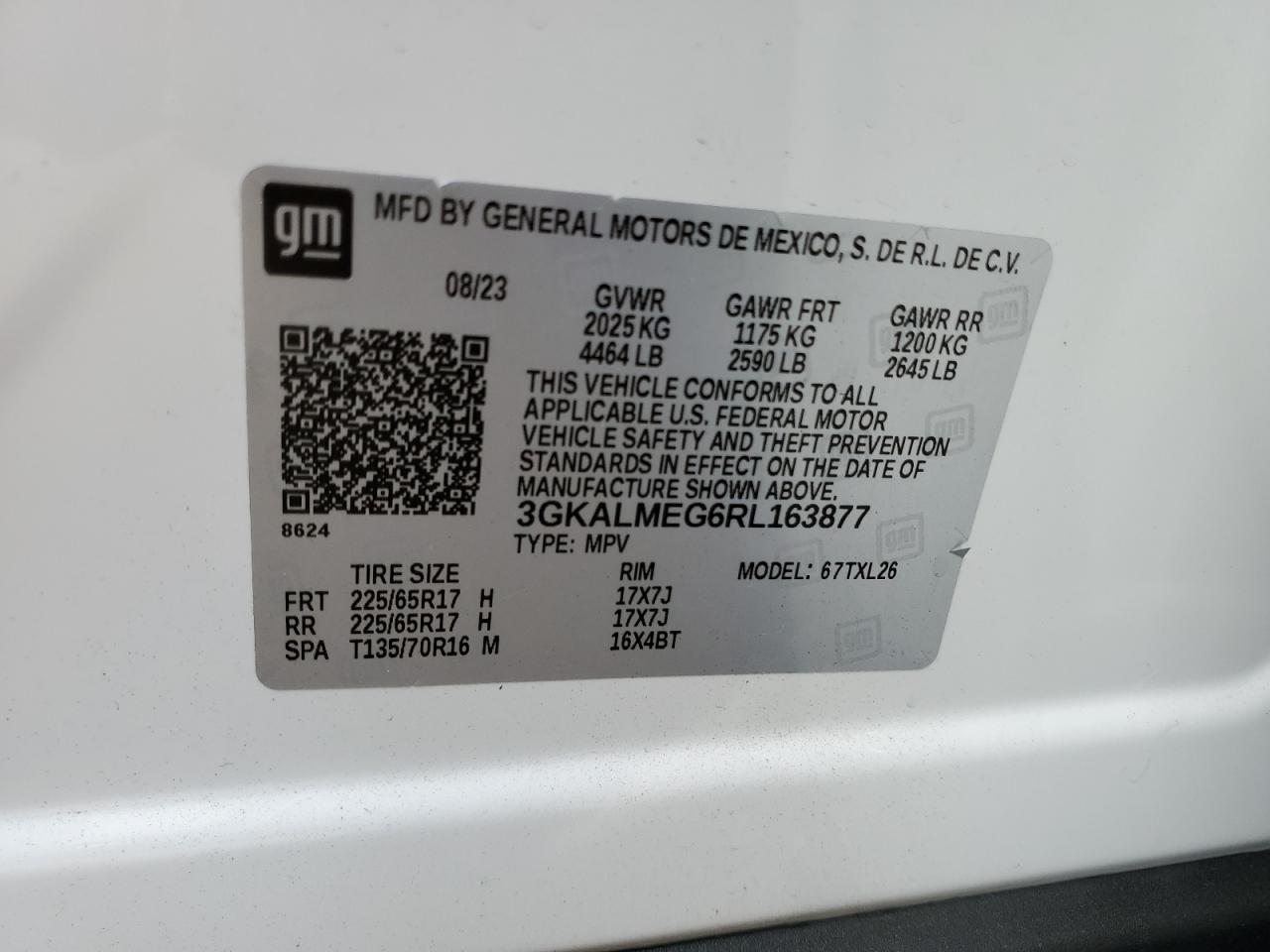 2024 GMC TERRAIN SLE VIN:3GKALMEG6RL163877