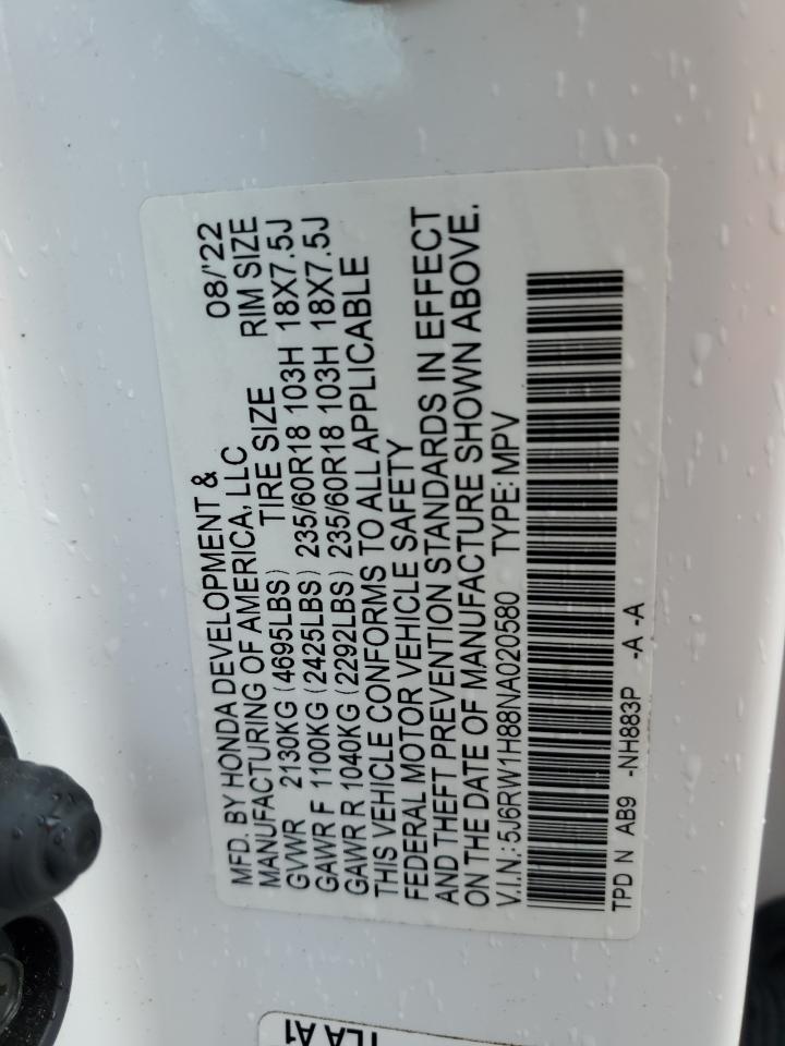 2022 HONDA CR-V EXL VIN:5J6RW1H88NA020580