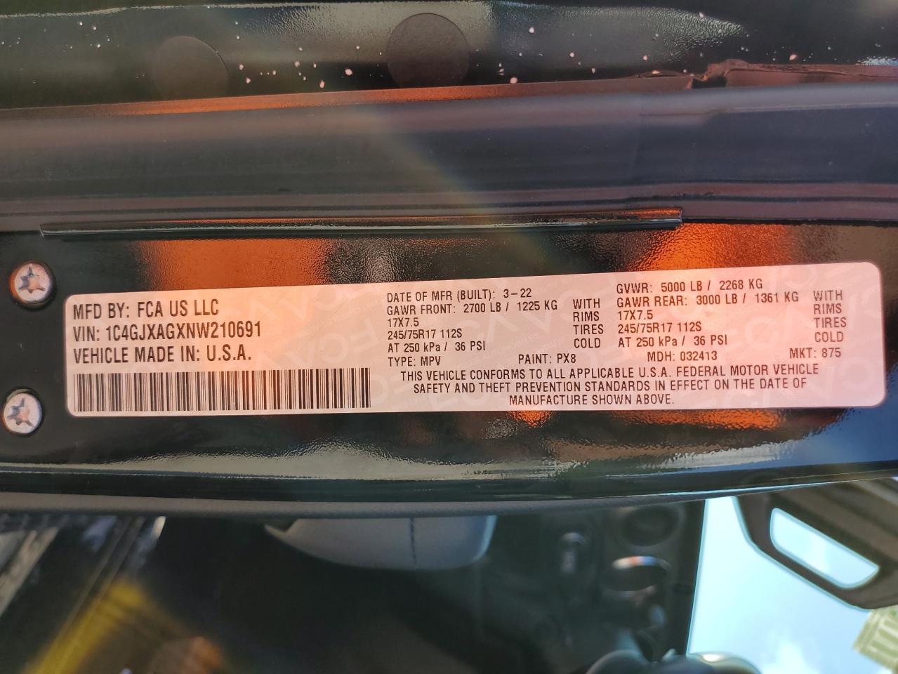 2022 JEEP WRANGLER SPORT VIN:1C4GJXAGXNW210691