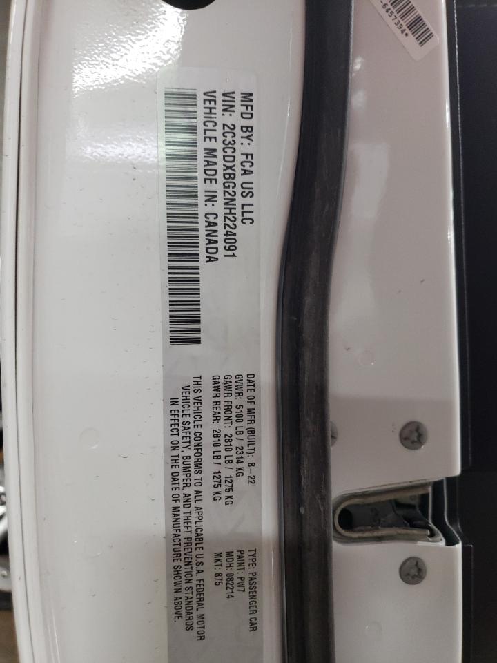 2022 DODGE CHARGER SXT VIN:2C3CDXBG2NH224091