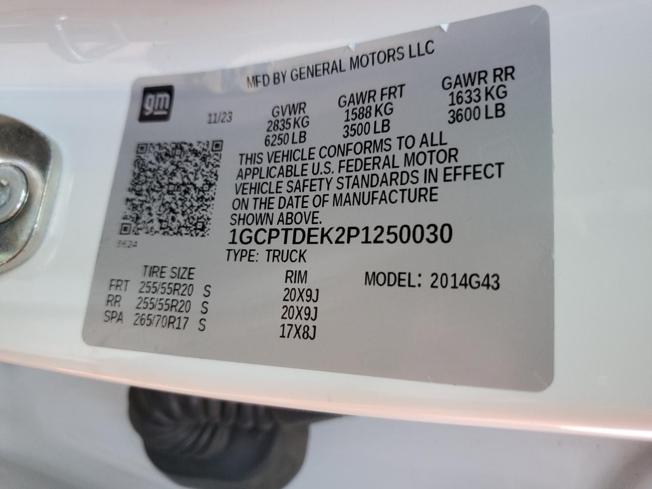 2023 CHEVROLET COLORADO Z71 VIN:1GCPTDEK2P1250030