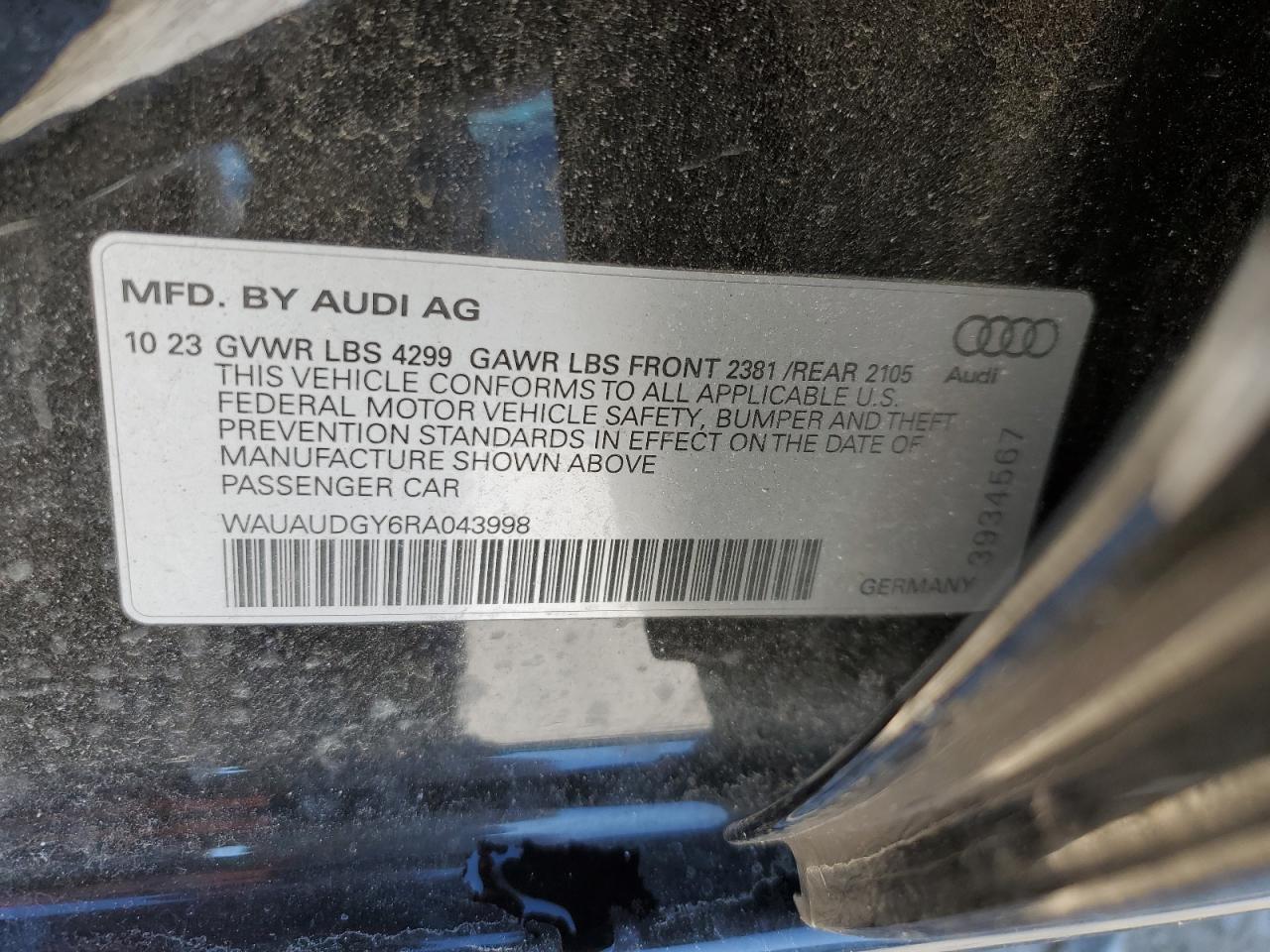 2024 AUDI A3 PREMIUM VIN:2T3JFREV5HW689147