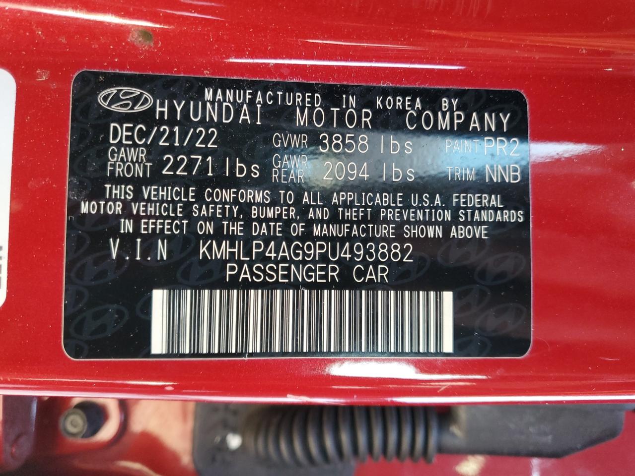 2023 HYUNDAI ELANTRA LIMITED VIN:KMHLP4AG9PU493882