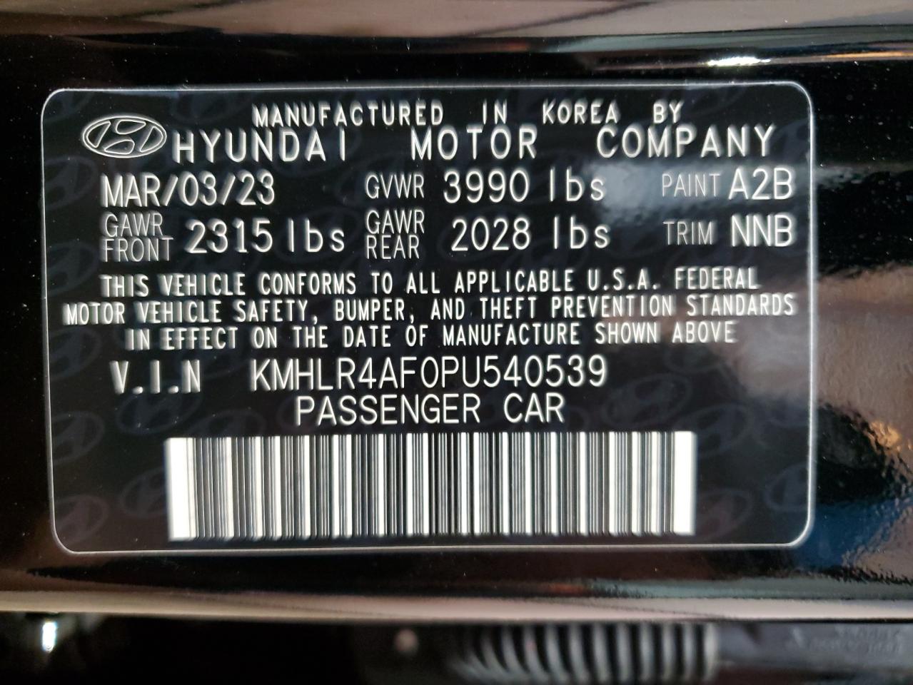 2023 HYUNDAI ELANTRA N LINE VIN:KMHLR4AF0PU540539