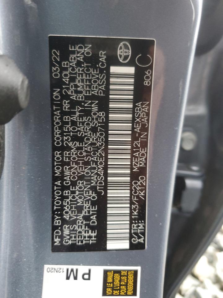 2022 TOYOTA COROLLA SE VIN:JTDS4MCE2N3507158