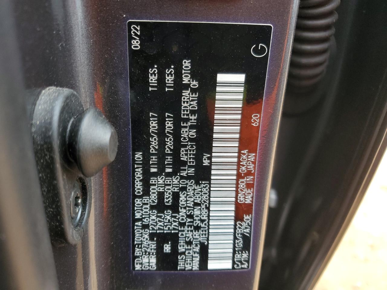 2023 TOYOTA 4RUNNER SR5 VIN:JTEEU5JR8P5280831
