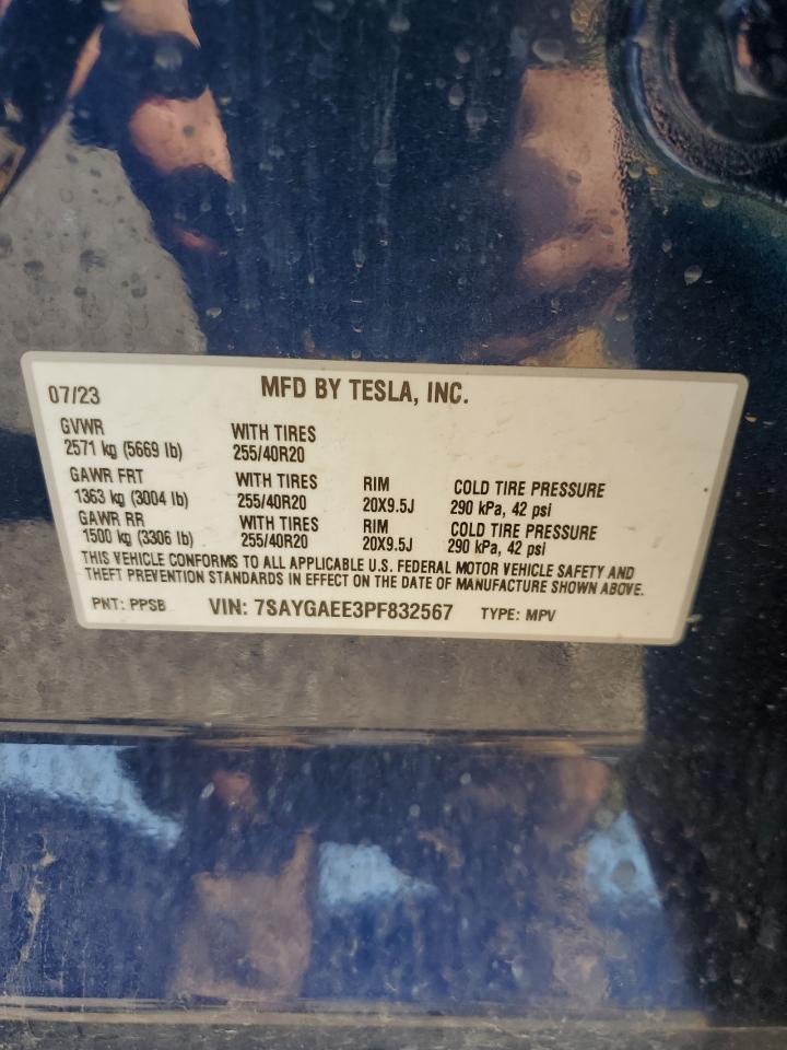 2023 TESLA MODEL Y  VIN:7SAYGAEE3PF832567