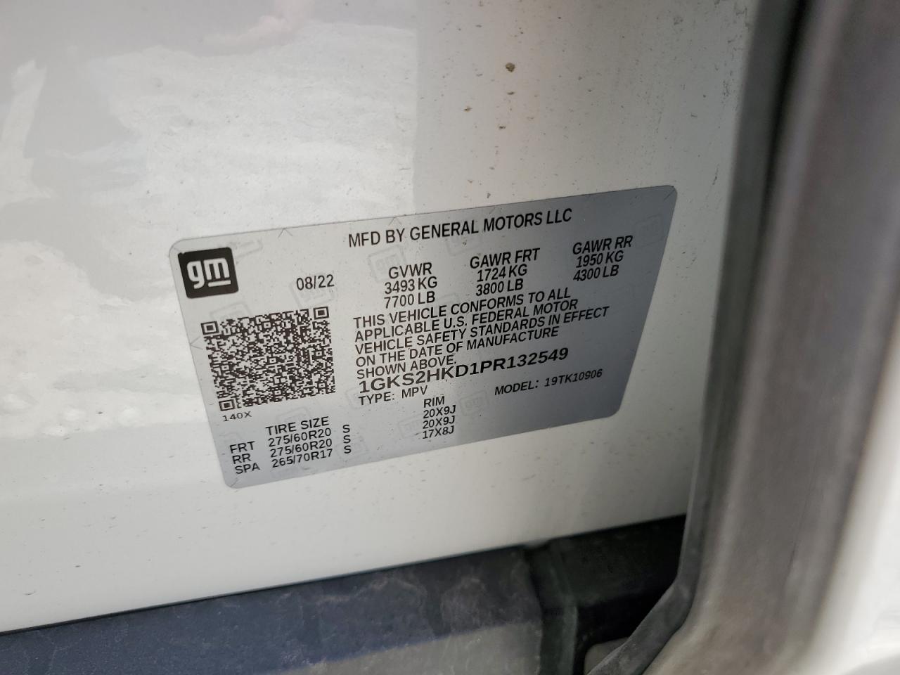 2023 GMC YUKON XL K1500 AT4 VIN:1GKS2HKD1PR132549