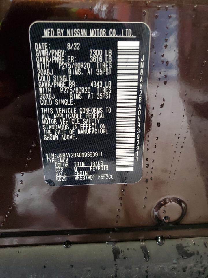 2022 NISSAN ARMADA SL VIN:JN8AY2BA0N9393911