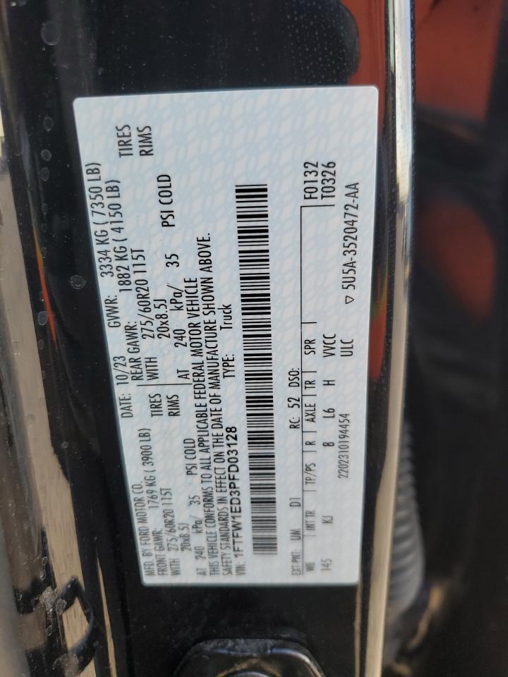 2023 FORD F150 SUPERCREW VIN:1FTFW1ED3PFD03128