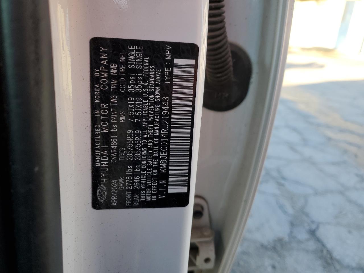 2024 HYUNDAI TUCSON LIMITED VIN:KM8JECD14RU219443