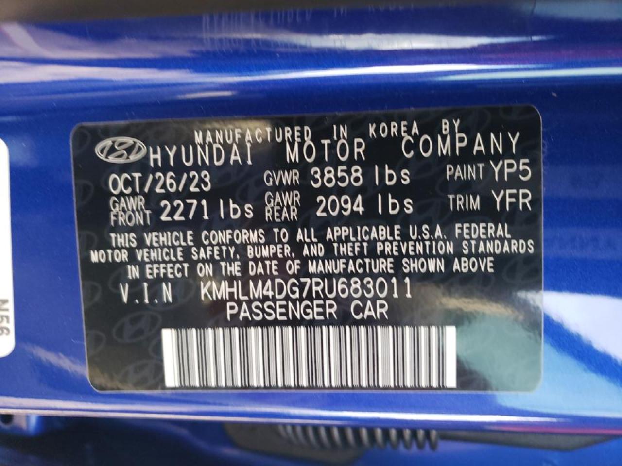 2024 HYUNDAI ELANTRA SEL VIN:KMHLM4DG7RU683011