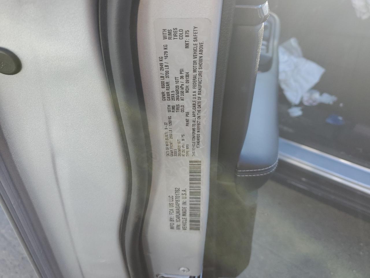2023 JEEP GRAND CHEROKEE L LAREDO VIN:1C4RJKAG4P8701762