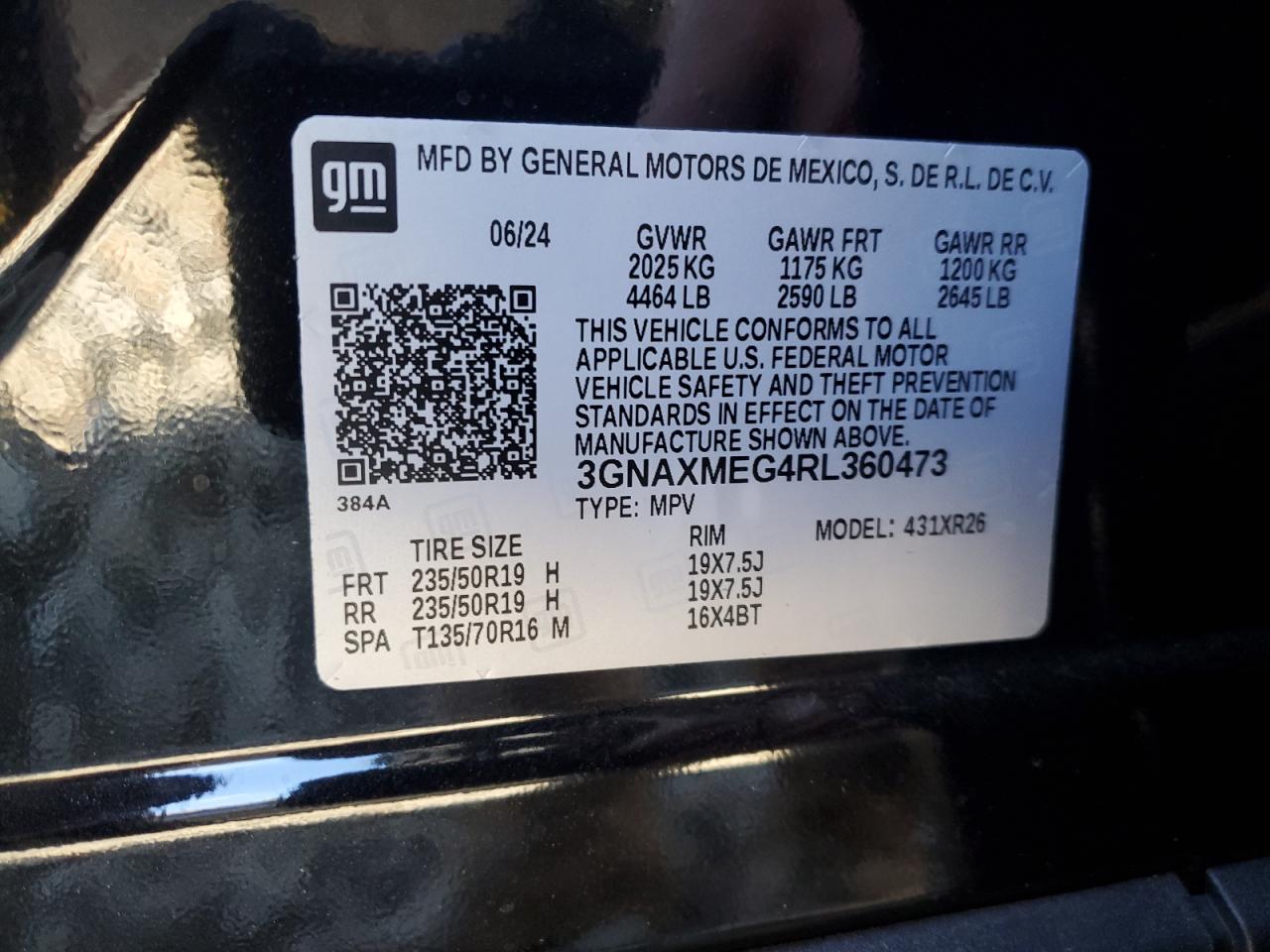 2024 CHEVROLET EQUINOX RS VIN:3GNAXMEG4RL360473