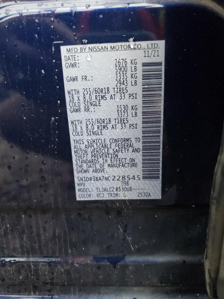 2022 NISSAN PATHFINDER SV VIN:5N1DR3BA7NC228545