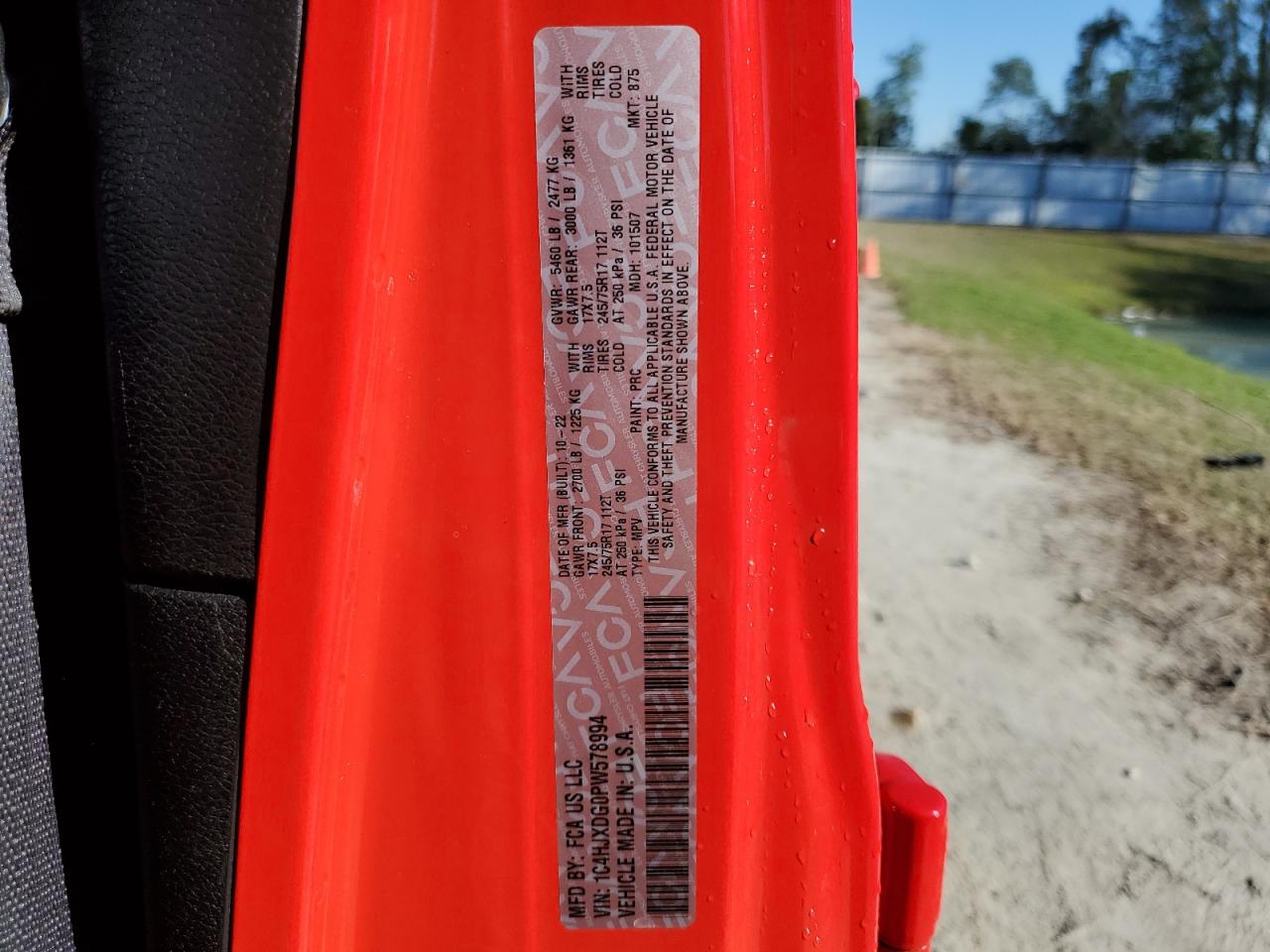 2023 JEEP WRANGLER SPORT VIN:1C4HJXDG0PW578994