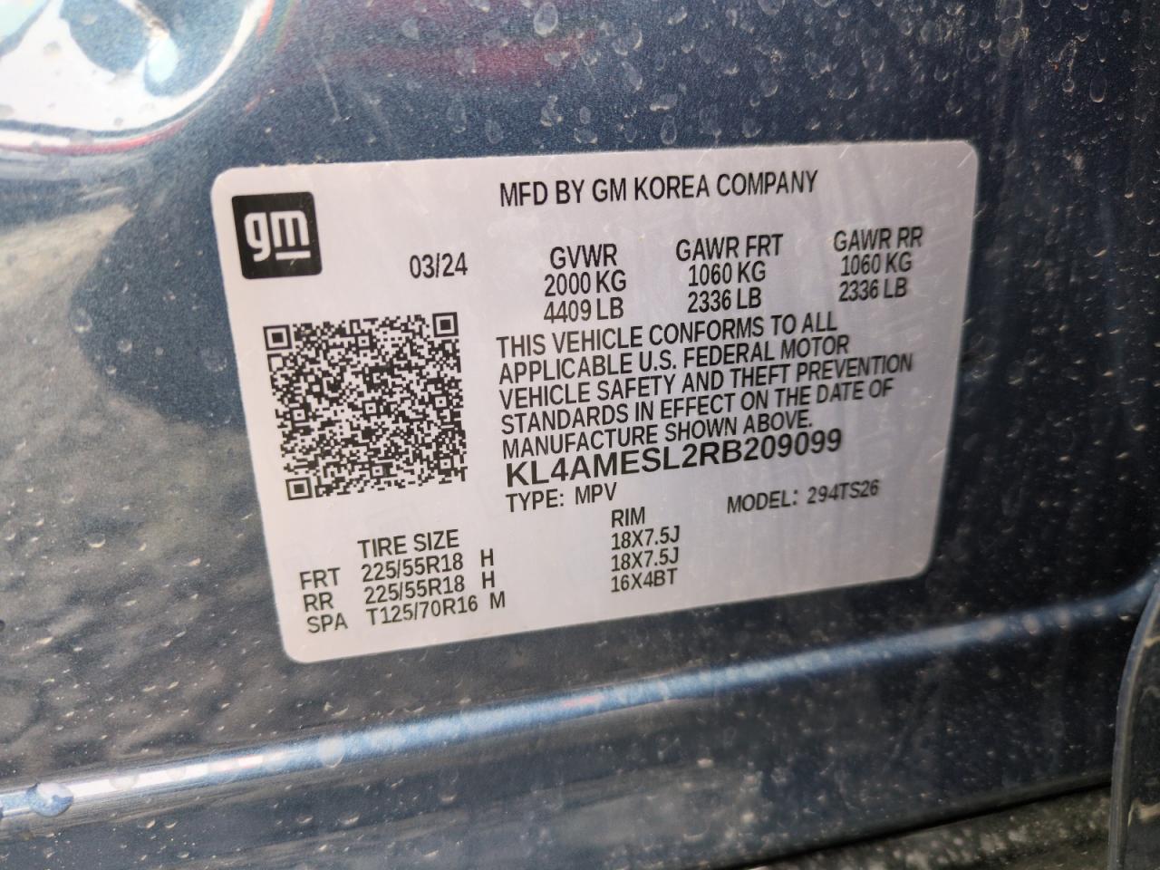 2024 BUICK ENCORE GX SPORT TOURING VIN:KL4AMESL2RB209099