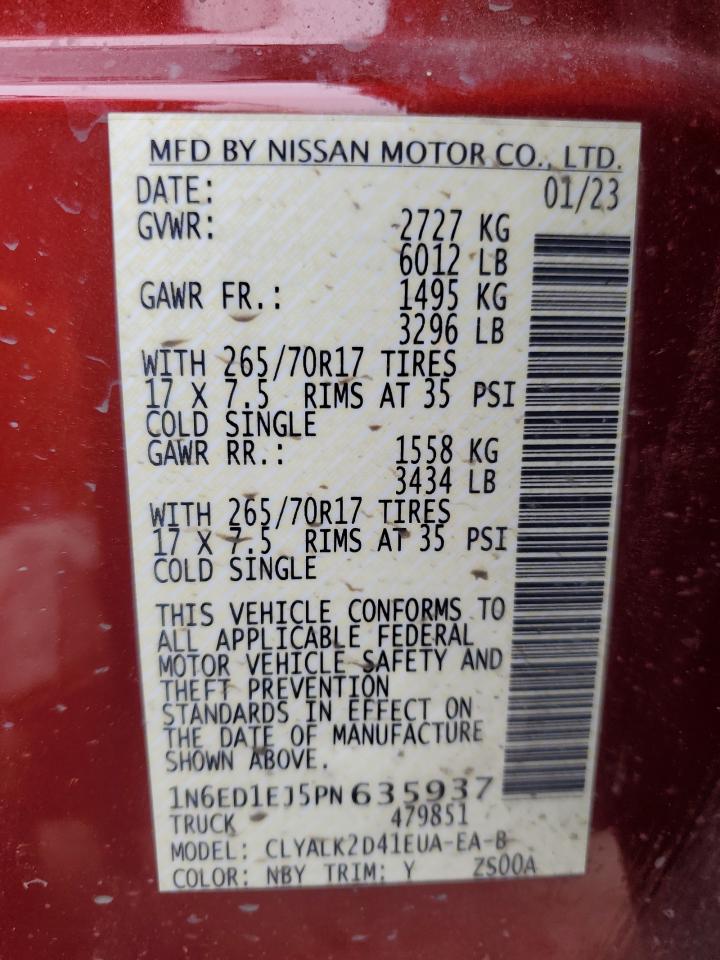 2023 NISSAN FRONTIER S VIN:1N6ED1EJ5PN635937