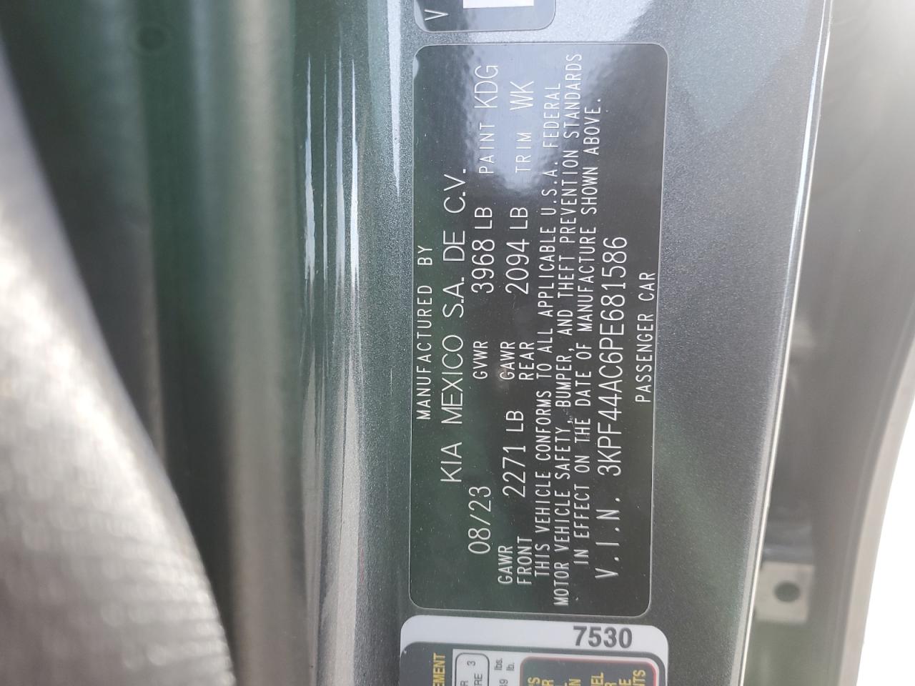 2023 KIA FORTE GT VIN:3KPF44AC6PE681586