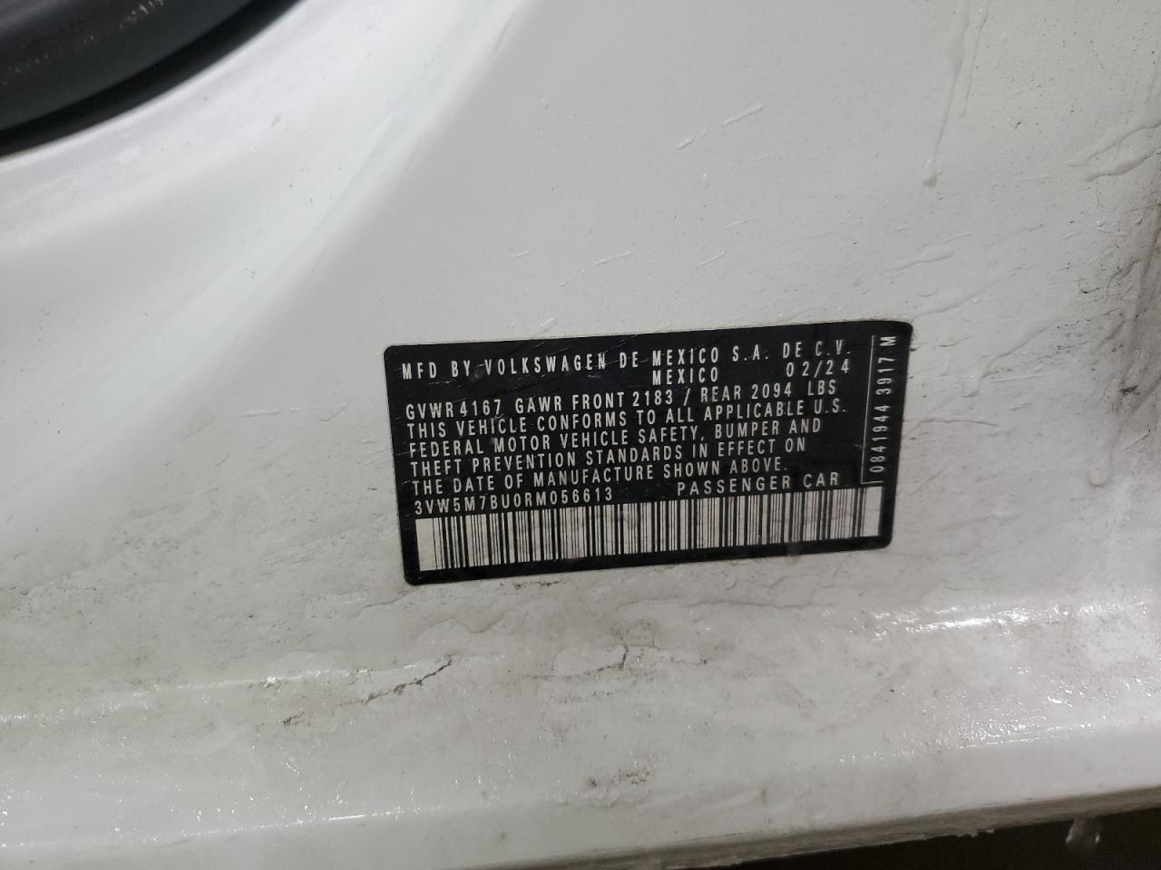 2024 VOLKSWAGEN JETTA S VIN:3VW5M7BU0RM056613