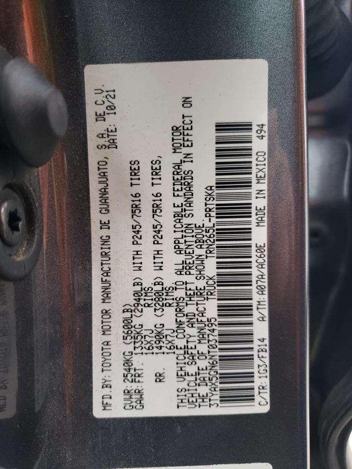 2022 TOYOTA TACOMA DOUBLE CAB VIN:3TYAX5GN6NT037495