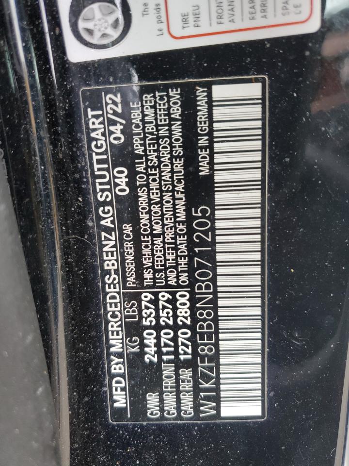 2022 MERCEDES-BENZ E 350 4MATIC VIN:W1KZF8EB8NB071205