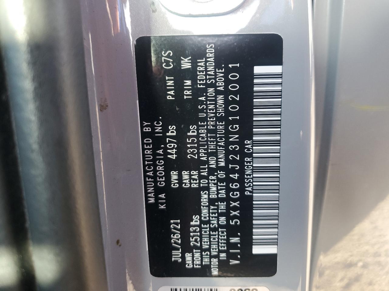 2022 KIA K5 GT LINE VIN:5XXG64J23NG102001