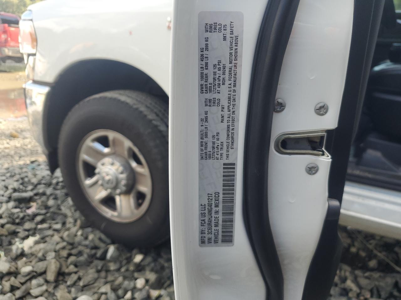 2022 RAM 2500 TRADESMAN VIN:3C6UR4HJ4NG401217