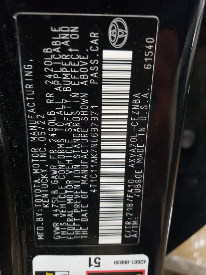 2022 TOYOTA CAMRY LE VIN:4T1C11AK7NU697971