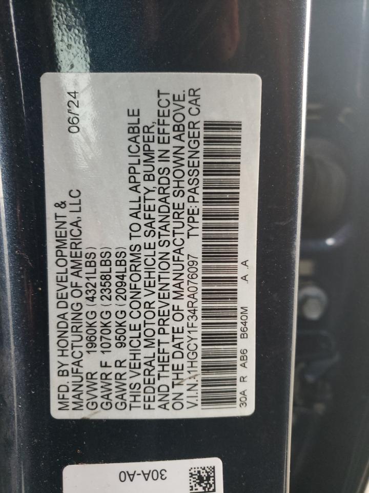 2024 HONDA ACCORD EX VIN:1HGCY1F34RA076097