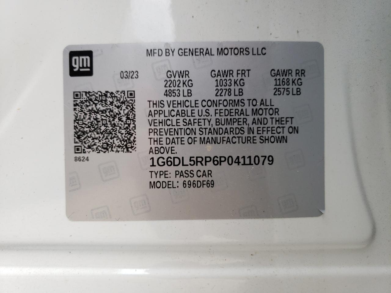 2023 CADILLAC CT4-V BLACKWING VIN:1G6DL5RP6P0411079