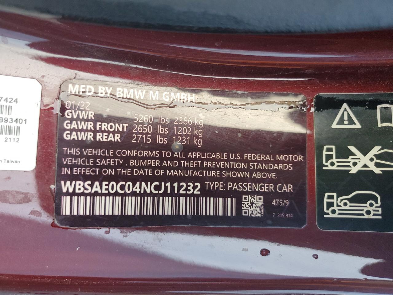 2022 BMW M8  VIN:WBSAE0C04NCJ11232