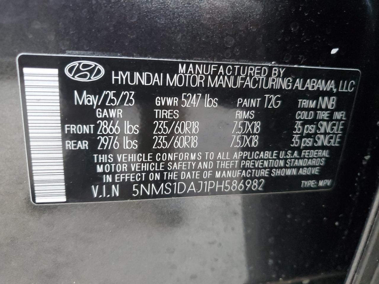 2023 HYUNDAI SANTA FE SE VIN:5NMS1DAJ1PH586982