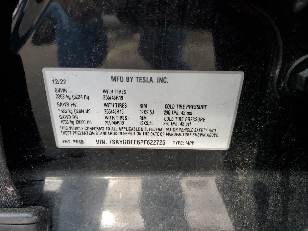 2023 TESLA MODEL Y  VIN:7SAYGDEE6PF622725