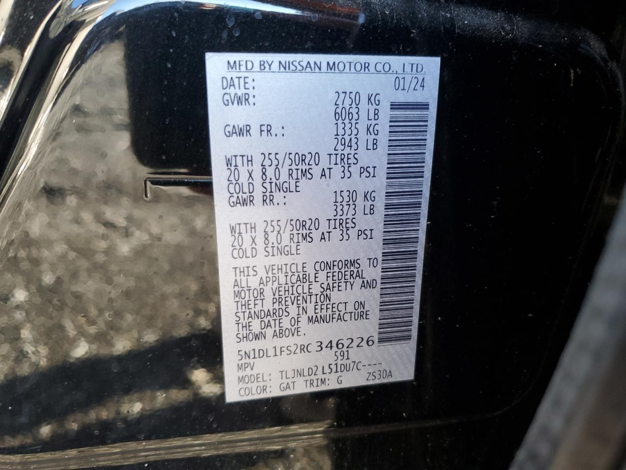 2024 INFINITI QX60 LUXE VIN:5N1DL1FS2RC346226