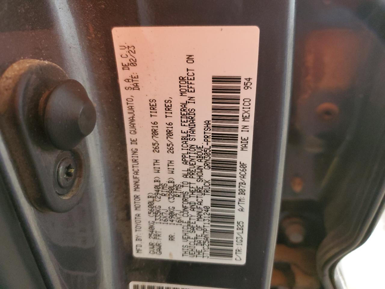 2023 TOYOTA TACOMA DOUBLE CAB VIN:3TYCZ5AN7PT131240