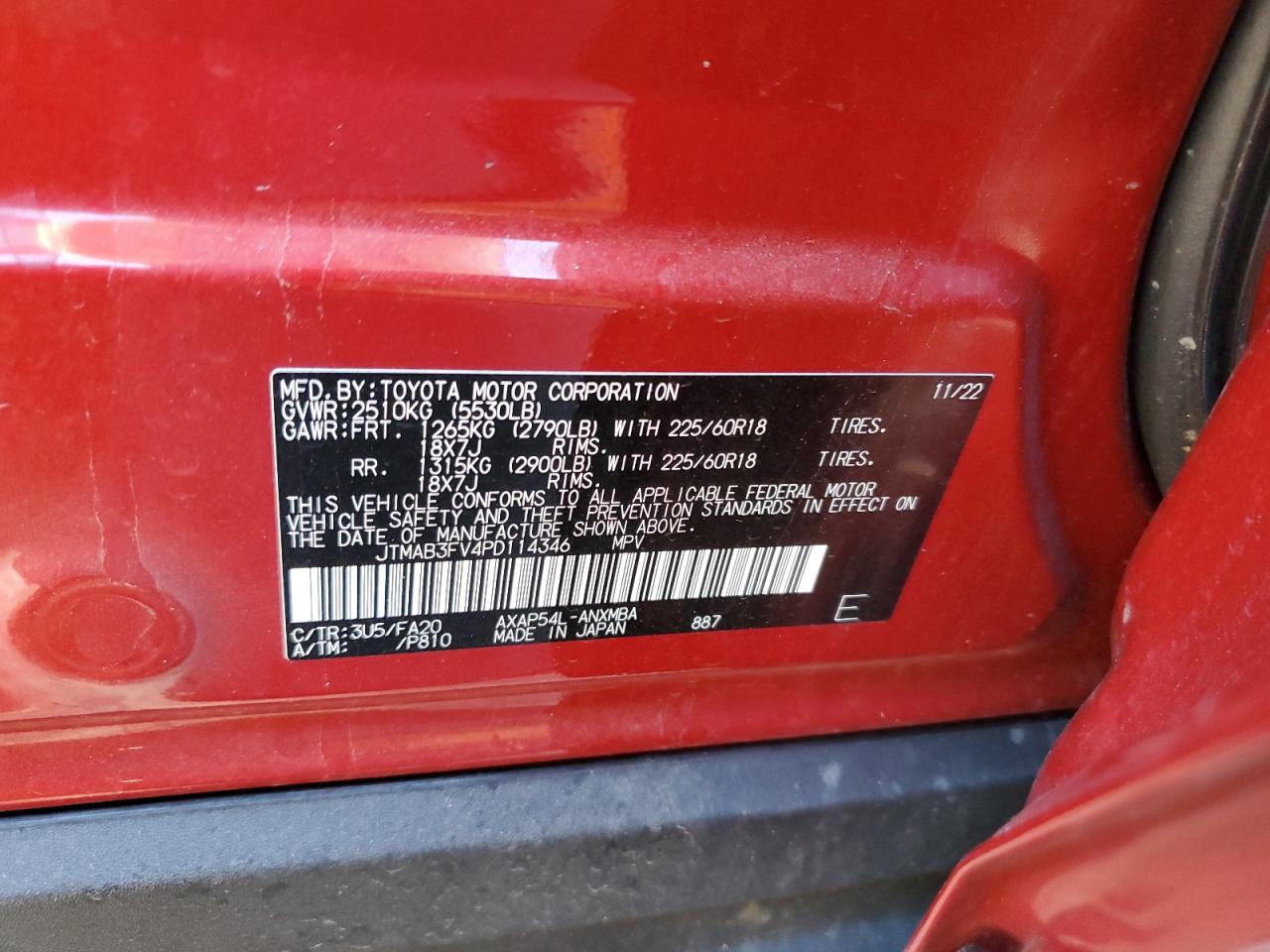 2023 TOYOTA RAV4 PRIME SE VIN:JTMAB3FV4PD114346