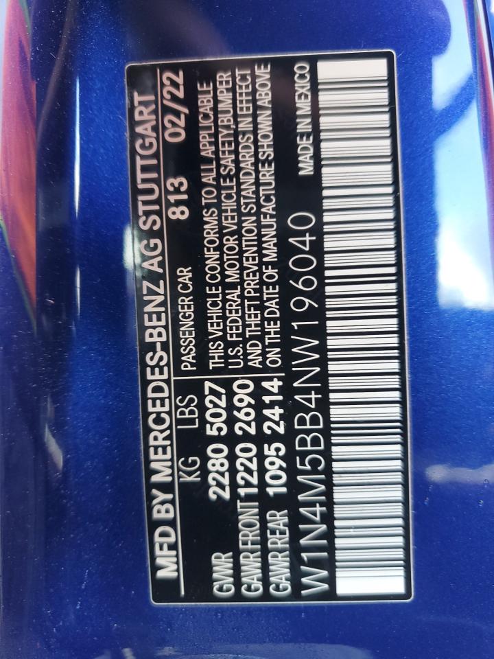 2022 MERCEDES-BENZ GLB AMG 35 4MATIC VIN:W1N4M5BB4NW196040