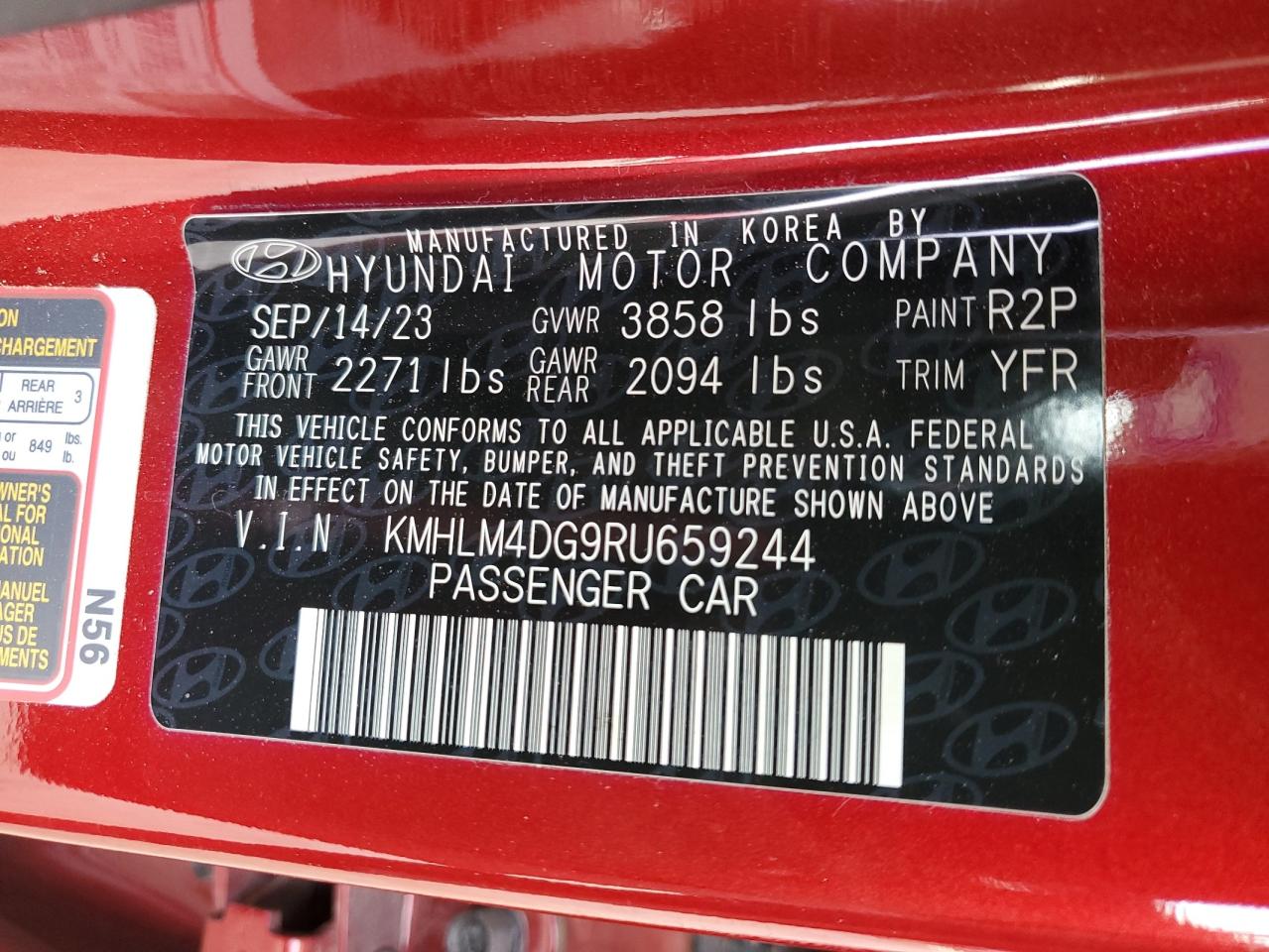 2024 HYUNDAI ELANTRA SEL VIN:KMHLM4DG9RU659244