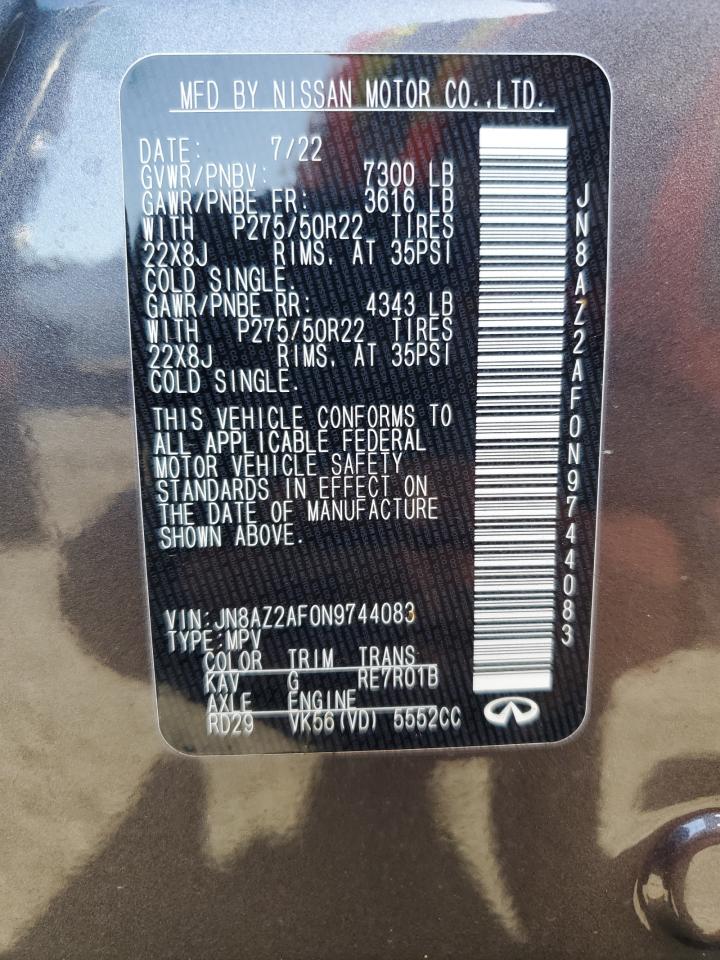 2022 INFINITI QX80 LUXE VIN:JN8AZ2AF0N9744083