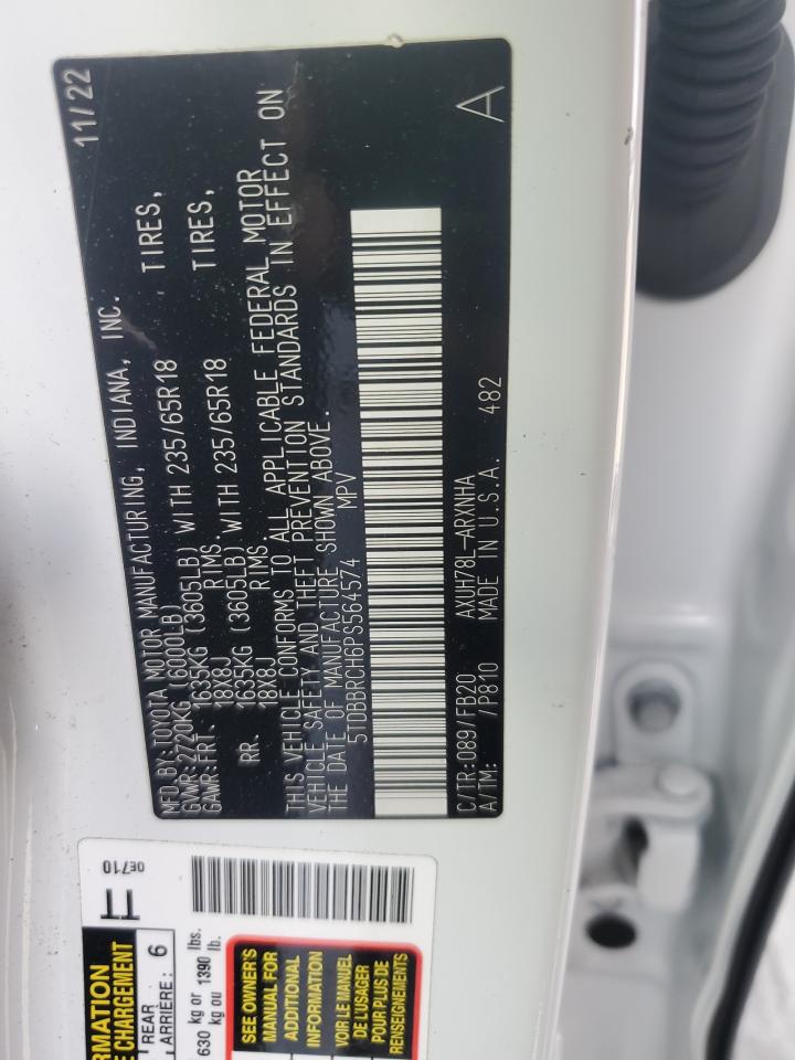 2023 TOYOTA HIGHLANDER HYBRID LE VIN:5TDBBRCH6PS564574