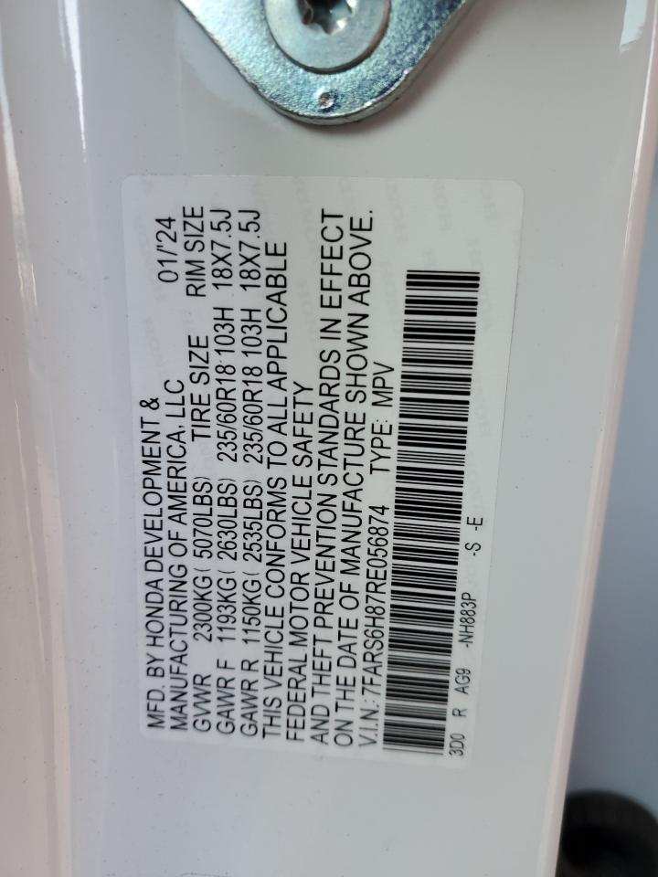 2024 HONDA CR-V SPORT-L VIN:7FARS6H87RE056874